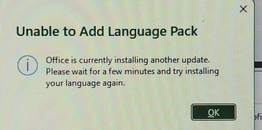 Resuelto:Unable to Add Language Pack Office is currently installing ...