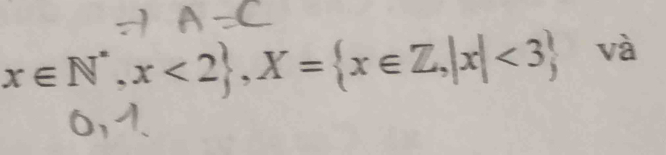 x∈ N^*,x<2 , X= x∈ Z,|x|<3 và