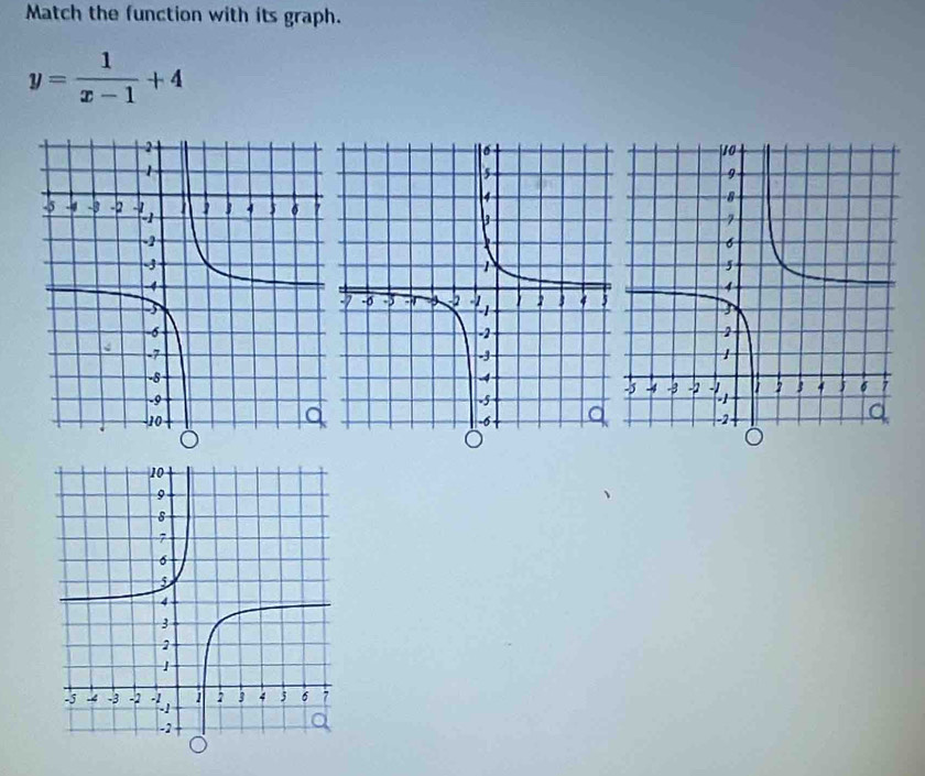 Match the function with its graph.
y= 1/x-1 +4
