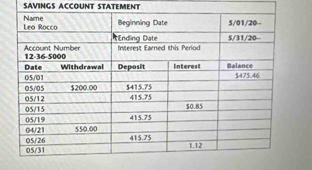 SAVINGS ACCOUNT STATEMENT