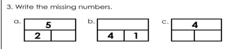 Write the missing numbers.
b
c
a