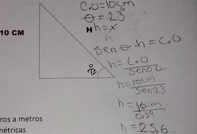 senθ · h=60
n=frac C_0OSenoo
n= 10cm/sec 23 
h= 10cm/0.39 
h=25,6