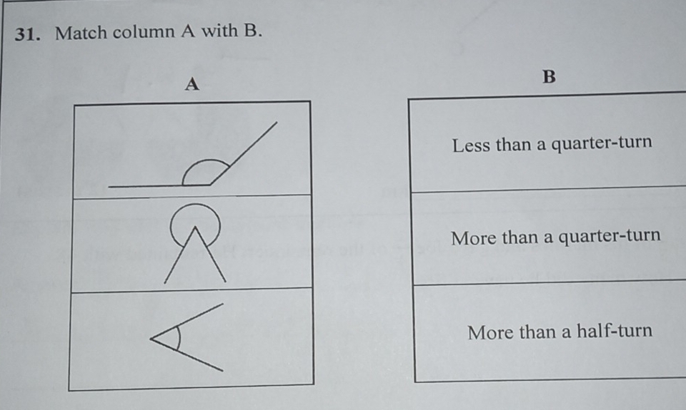 Match column A with B. 
A