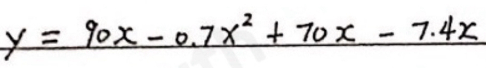 y=90x-0.7x^2+70x-7.4x