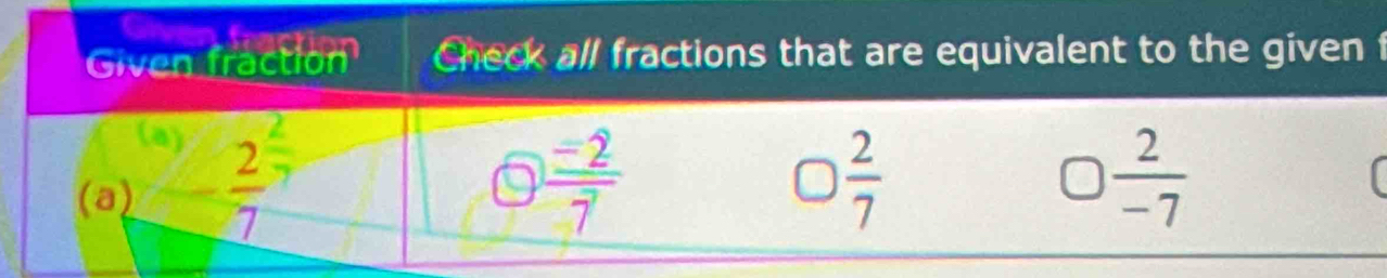 Solved: Given fraction Check all fractions that are equivalent to the ...
