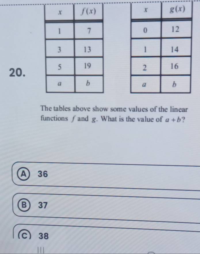 تم الحل:The tables above show some values of the linear functions ∫ and ...