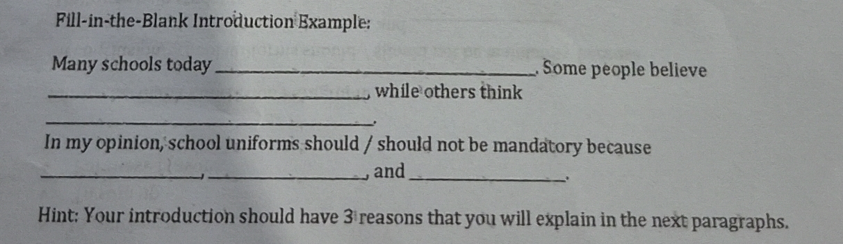 Solved: Fill-in-the-Blank Introduction Example: Many schools today ...