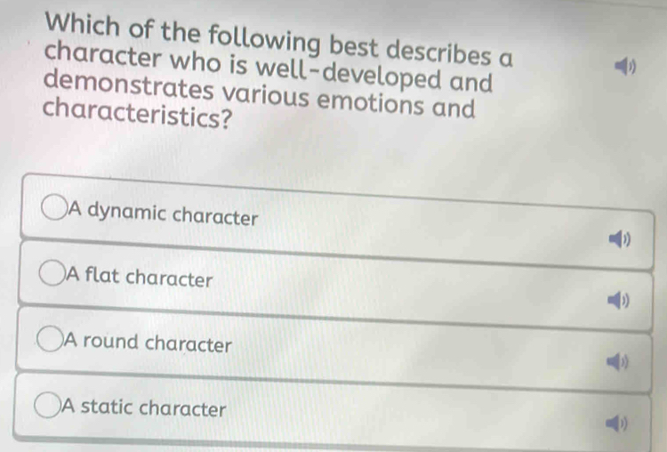 Solved: Which of the following best describes a character who is well ...