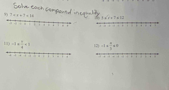 7 <14</tex> 16) 5≤ x+7≤ 12
11) -1≤  v/4 <1</tex> 
12) -1≤  n/3 ≤ 0