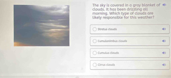 Solved: The sky is covered in a gray blanket of = clouds. It has been ...