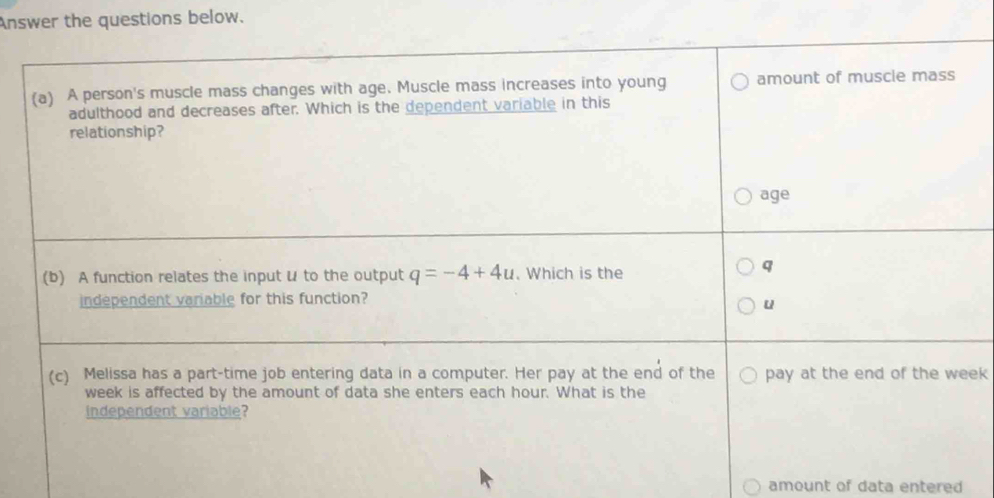 Answer the questions below.
ek
amount of data entered