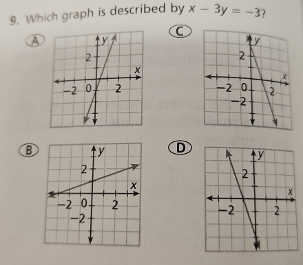 Which graph is described by x-3y=-3 ? 
C 
A 

BD