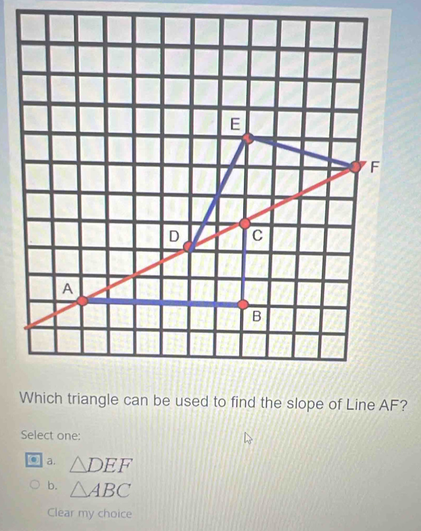 Select one:
a. △ DEF
b. △ ABC
Clear my choice