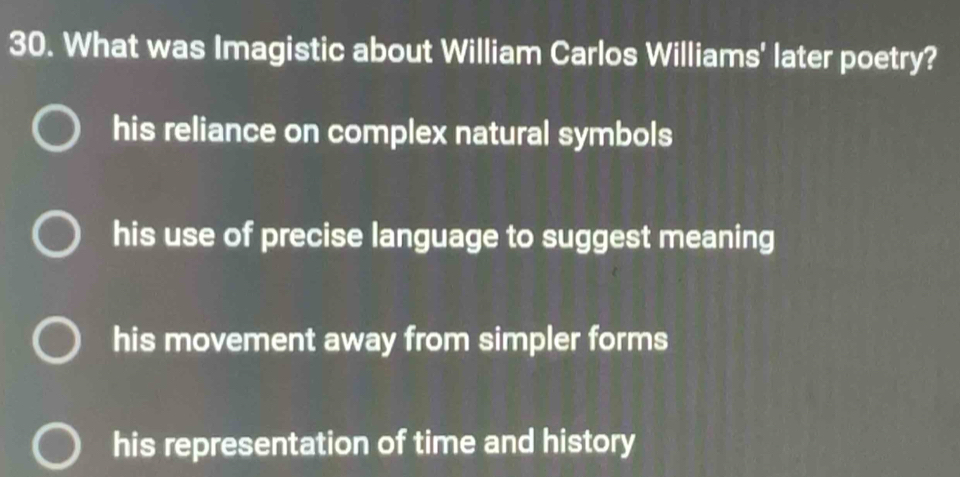 Solved: What was Imagistic about William Carlos Williams' later poetry ...