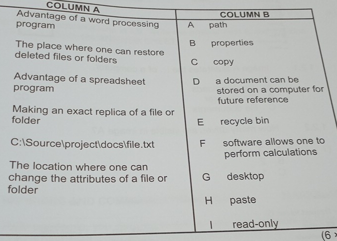 COLUMN A 
c
f
(6