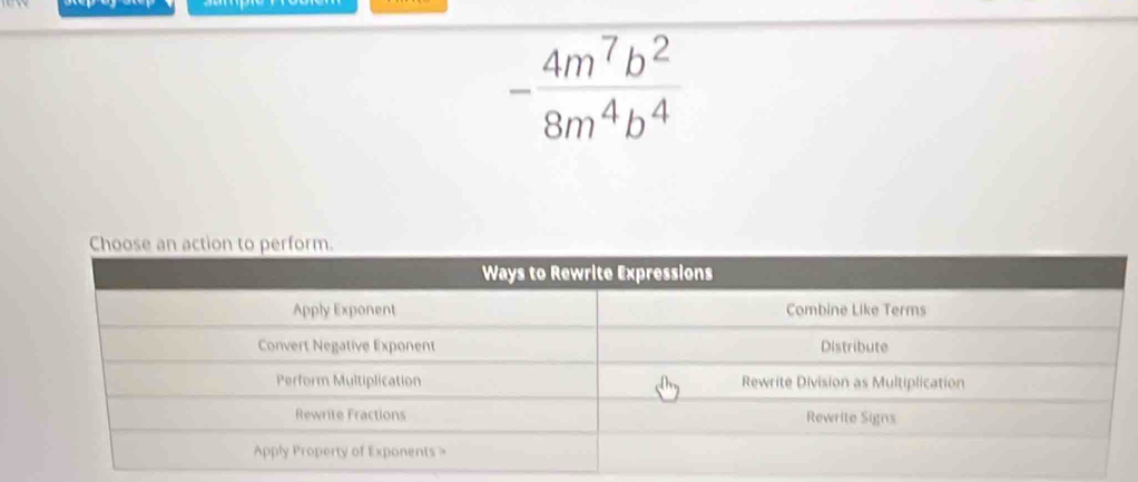 - 4m^7b^2/8m^4b^4 