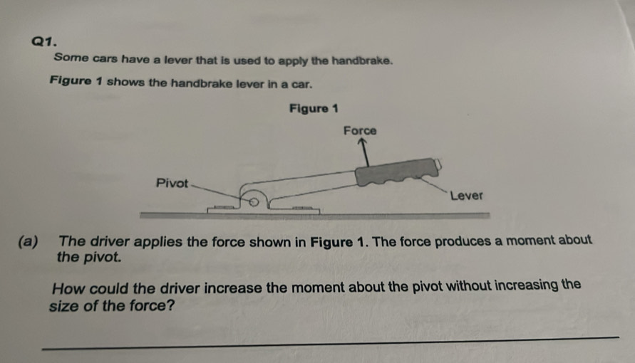 Solved: Some cars have a lever that is used to apply the handbrake ...