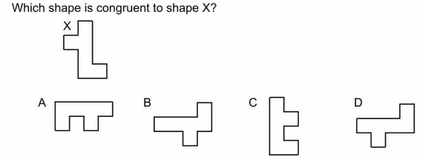 Which shape is congruent to shape X?
A
C