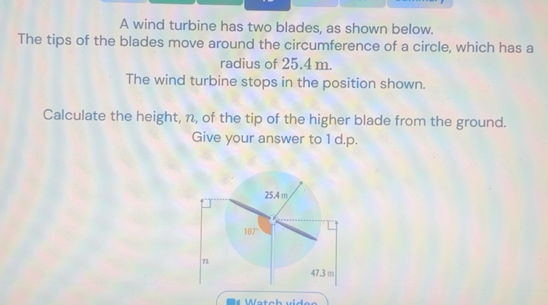 Solved: A wind turbine has two blades, as shown below. The tips of the ...