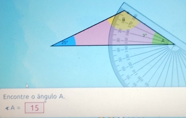 Encontre o ângulo A.
∠ A= 15