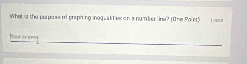 What is the purpose of graphing inequalities on a number line? (One Point) 1 paint 
Your answes