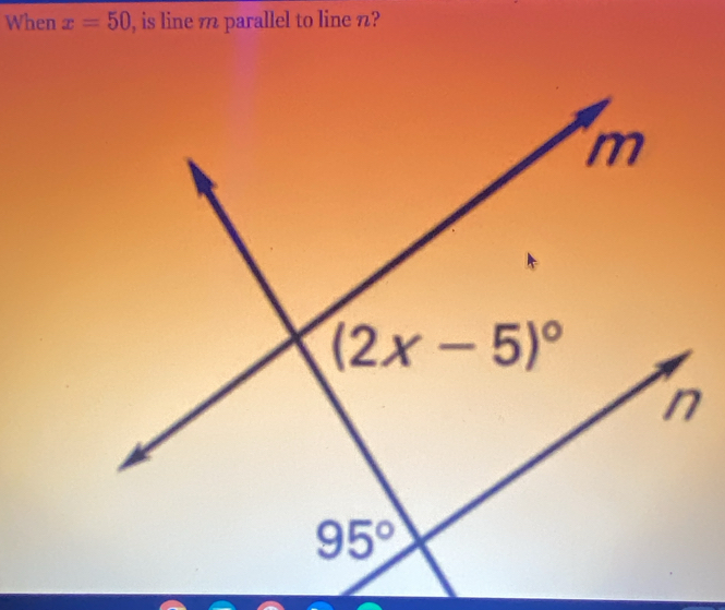 When x=50 , is line m parallel to line n?