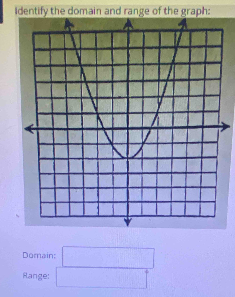 Identify the domain and range of the graph:
Domain: □
Range: □°