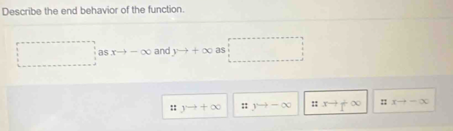 Describe the end behavior of the function. 
and as
D :: _ - 7/2 
:; ^-C