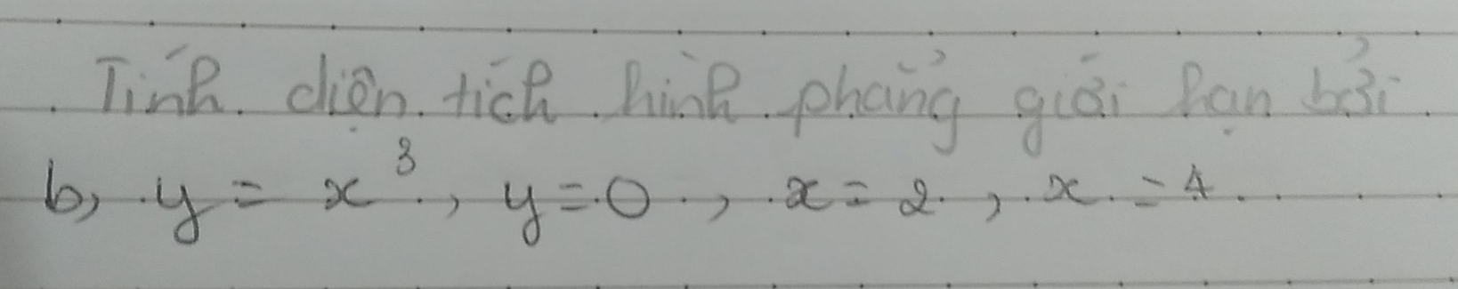 Tine. dién tich hina phang giái pan bài 
b) y=x^3, y=0, x=2, x=4..