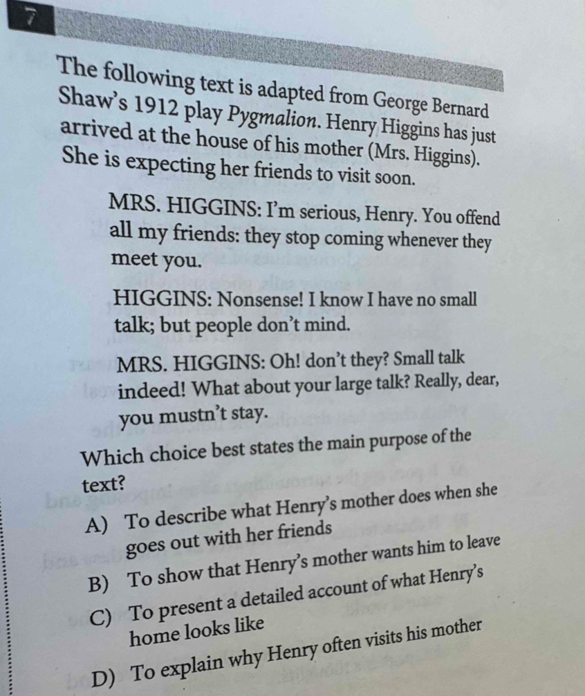 Solved: The following text is adapted from George Bernard Shaw’s 1912 ...