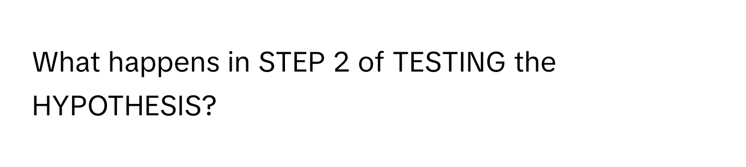 What happens in STEP 2 of TESTING the HYPOTHESIS?