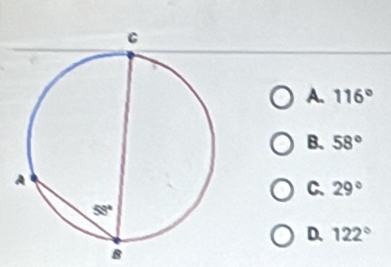 A. 116°
B. 58°
C. 29°
D. 122°
8