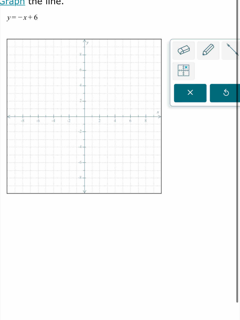 Graph the line.
y=-x+6
× 
<