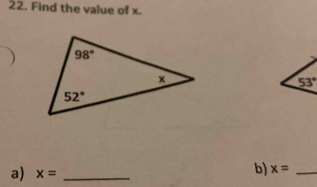 Find the value of x.
a) x= _
b) x= _