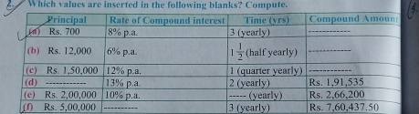 Which values are inserted in the following blanks? Compute.
3yearly)