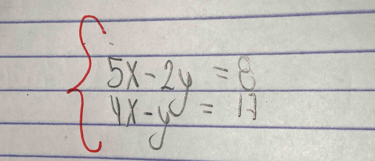 beginarrayl 5x-2y=6 4x-y=11endarray.