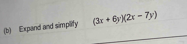 Expand and simplify (3x+6y)(2x-7y)