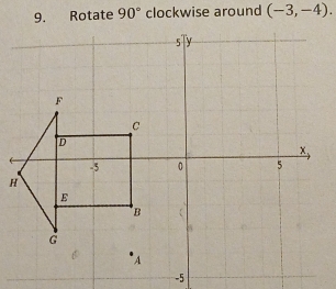 Rotate 90° clockwise around (-3,-4).