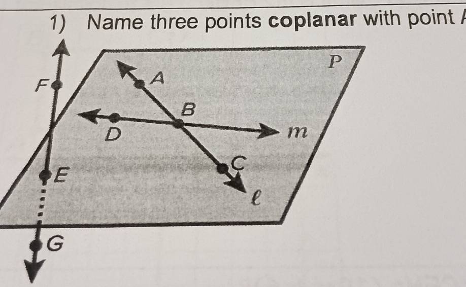 Name three points coplanar with point