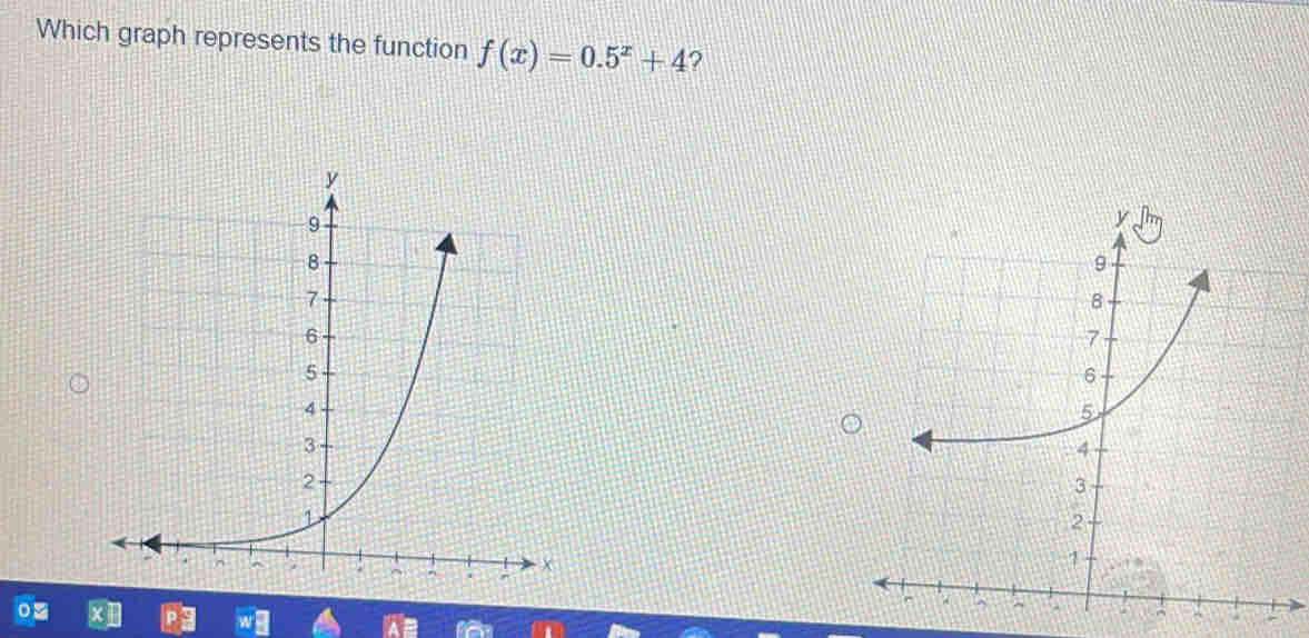 Which graph represents the function f(x)=0.5^x+4 ?