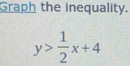 Graph the inequality.
y> 1/2 x+4