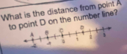 What is the distance from point A
to D on the number line?