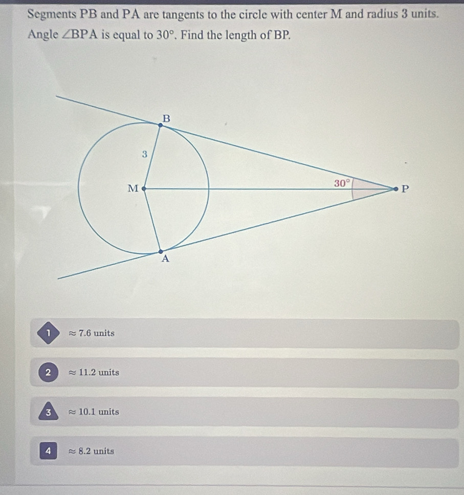 Solved: Segments PB and PA are tangents to the circle with center M and ...