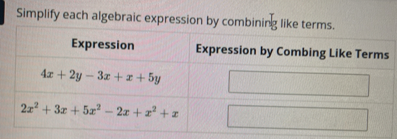 Simplify each algebraic expression by combining l