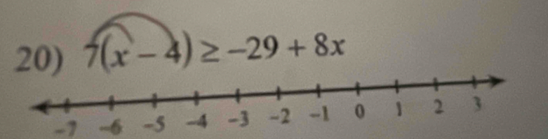 7(x-4)≥ -29+8x
-1 -6