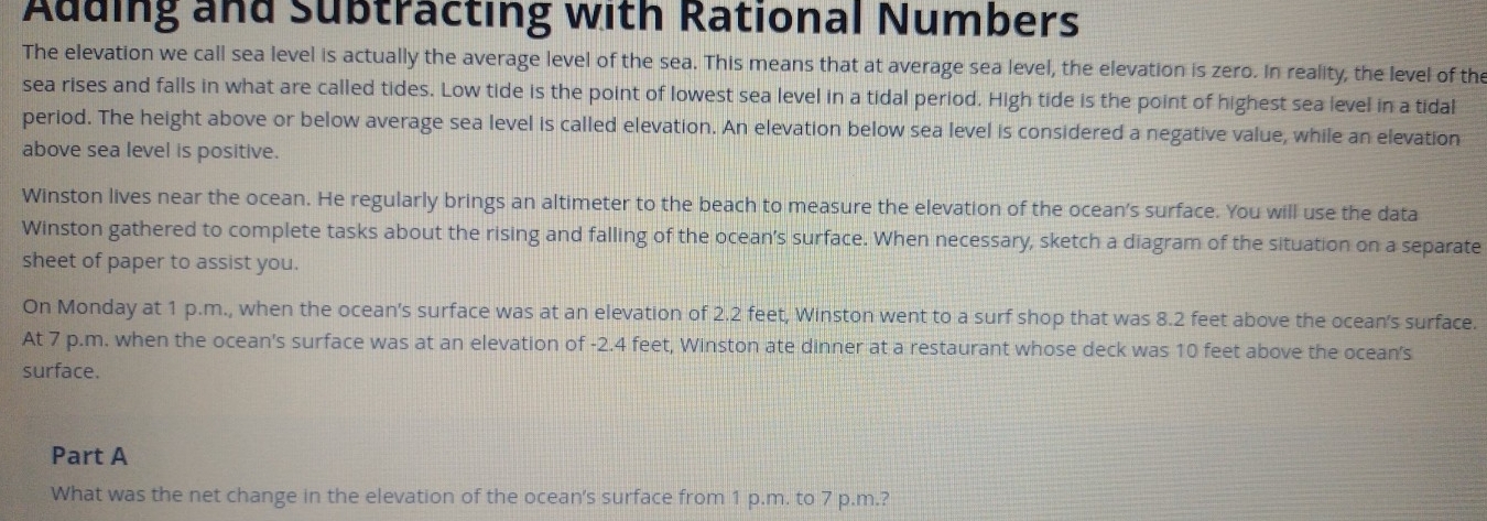 Adding and Subtracting with Rational Numbers The elevation we call sea ...