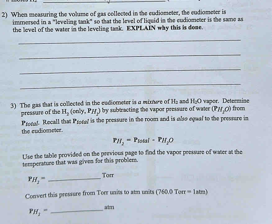 When measuring the volume of gas collected in the eudiometer, the ...