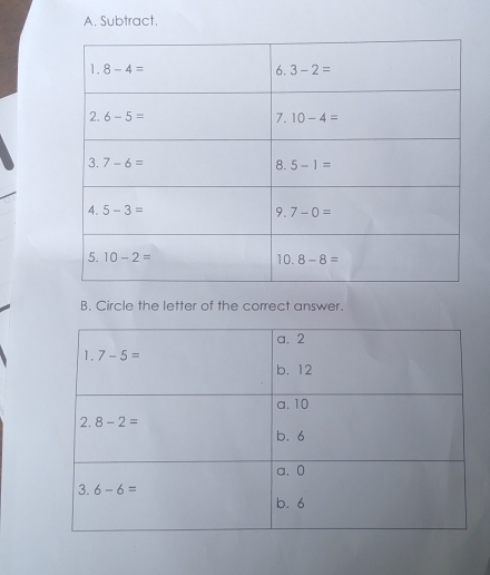 Subtract.
B. Circle the letter of the correct answer.