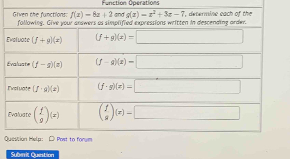 Function Operations
E
Q
Submit Question