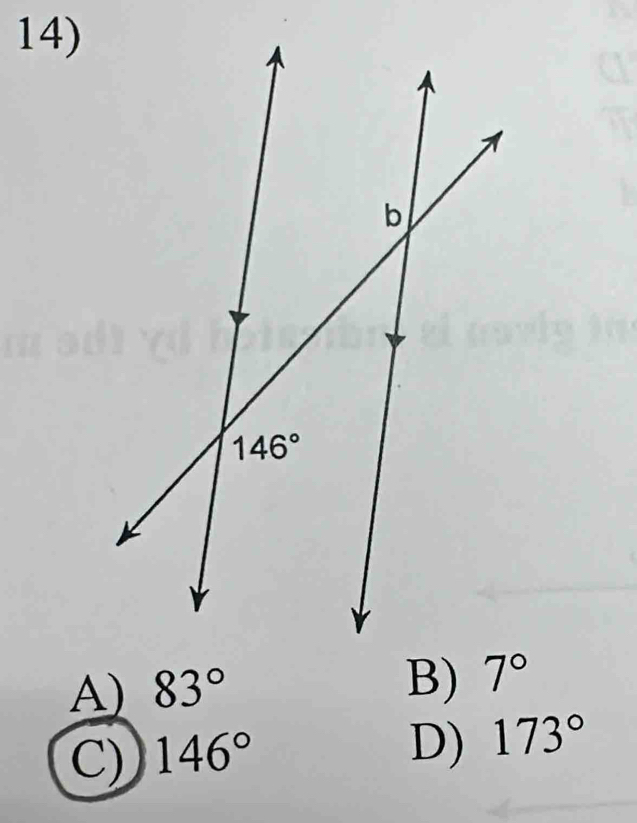 A) 83°
B)
C) 146°
D) 173°